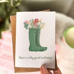 Carte d'anniversaire Welly Boot calembour | Conception de fleurs sauvages | Carte Pour elle/maman/meilleur ami/soeur | Jardiner à l'extérieur