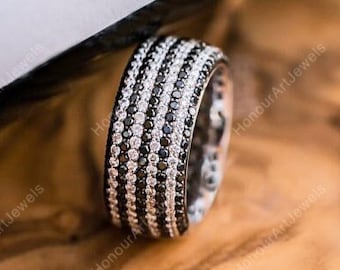 Moissanite Black Diamond Eternity-bandring, sterlingzilver