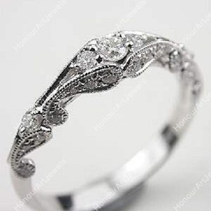 Vintage Style Art Deco Round Diamond Moissanite Ring, Art Deco 14K White Gold Ring, Estate Ring, Milgrain Ring, Filigree Ring, Antique Rings