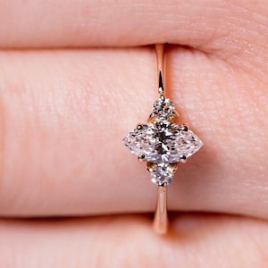 3 Stone Marquise And Round Cut Ring, Moissanite Wedding Ring In Women, Three Stone Promise Ring, Diamond Ring, Bridal Ring, Engagement Ring