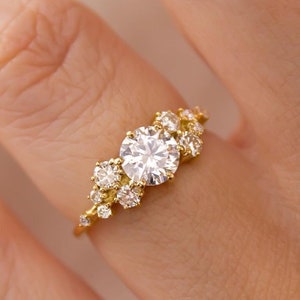 Round Moissanite Anniversary Ring, Unique Snowdrift Pave Ring In 925 Sterling Silver, Diamond Simulant Wedding Ring, Statement Ring Gift