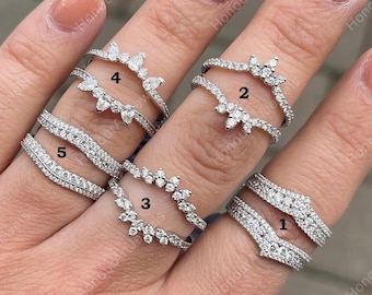 Enhancer Wedding Ring Women, Moissanite Diamond V-Shape Band, Matching Enhancer Ring Set, Wrap Guard Ring Set, Annivrsary Band For Women