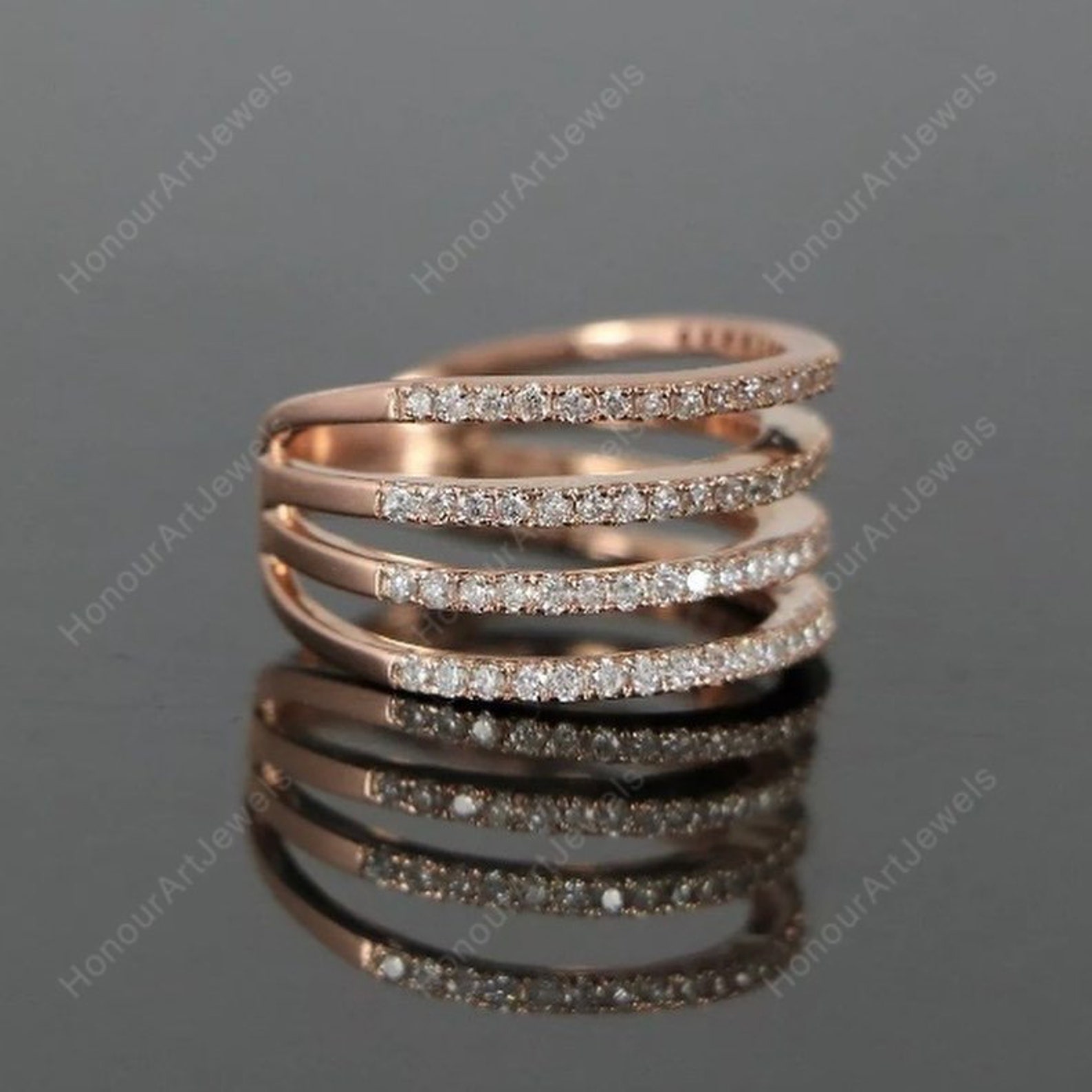 Multi Row Round Moissanite Ring Women, Sprila Gold Ring, Swirl Ring for ...