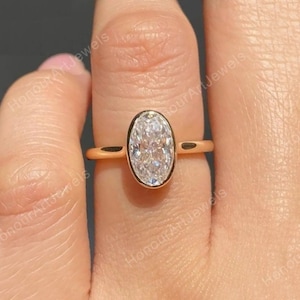 Anel de noivado oval, anel de diamante com lapidação oval alongada, anel com engaste, anel de casamento solitário com lapidação oval, anel de compromisso, anel oval longo feminino