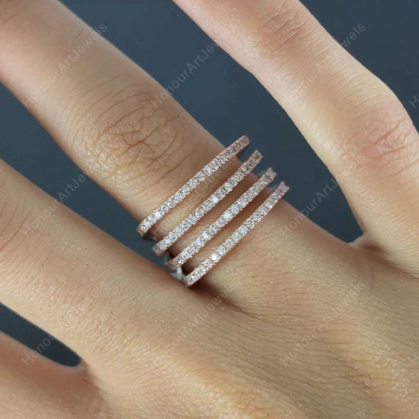 Multi Row Round Moissanite Ring Women, Sprila Gold Ring, Swirl Ring for ...