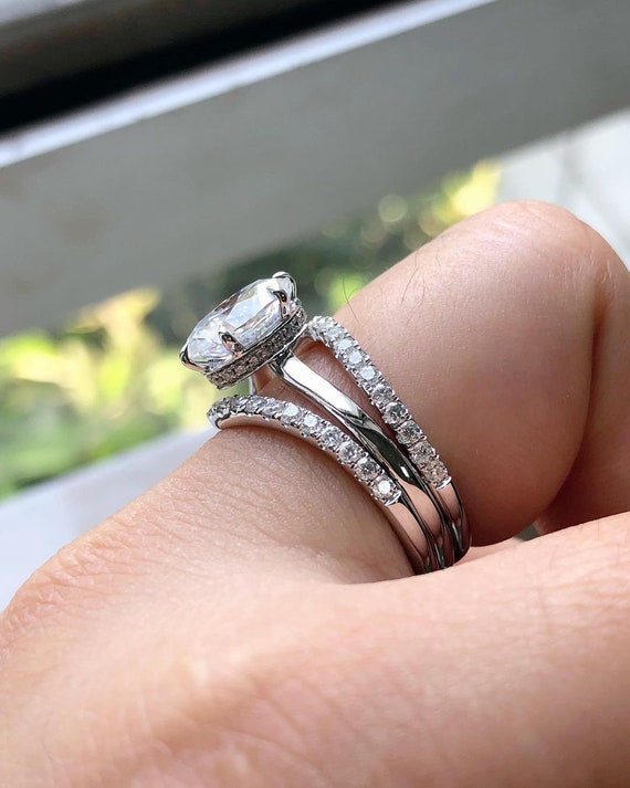 Oval Cut Moissanite Enhancer Wedding Ring Band Half Eternity Wrap