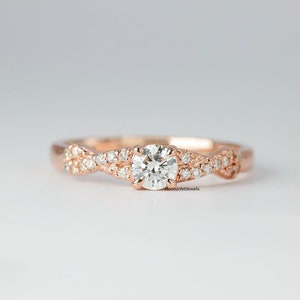 Round Cut Moissanite Wedding Ring Women, Half Eternity Pave Ring, Bridal Ring, Rose Gold Ring, Engagement RIng, Dainty Promise Ring