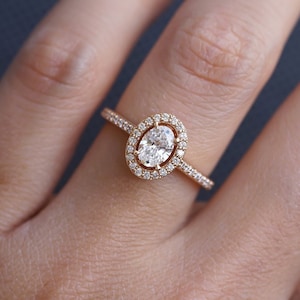 Oval Halo Moissanite Engagement Ring, Half Eternity Oval Cut Ring In 925 Sterling Silver, Dainty Promise Ring, Propose Ring For Women