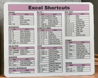 Purple -Excel Shortcuts Mouse Pad / Desk Accessories, Desk accessories, Office Desk Accessories, Gift Coworker ( V1)