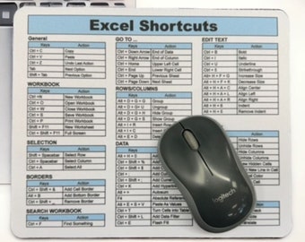 Excel Shortcuts Mouse Pad - Light Blue Desk Accessory