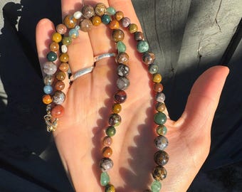 Ocean Jasper, Pietersite, Pearl, Garnet, Aventurine, Aquamarine, Kyanite | Gemstone Beaded Necklace | Reiki, meditation | sterling silver