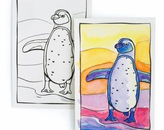 DIY Mixed Media Postcard - Penguin Hug