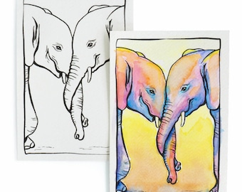 DIY Watercolor Postcard - Elephant Snuggle