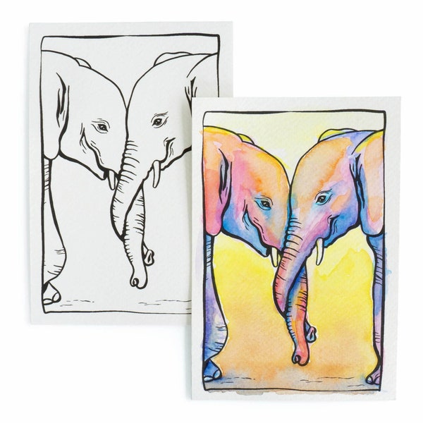 DIY Mixed Media Postcard - Elephant Snuggle