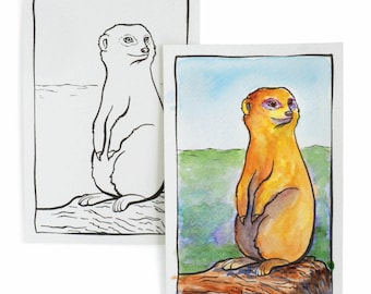 DIY Watercolor Postcard - Meerkat on the Lookout