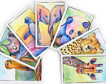 Ready to Paint - Wildlife Watercolor Postcards - 7 Pack - 100% Cotton
