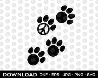 Paw Prints Peace Sign svg,  jpg, dxf, png, eps download