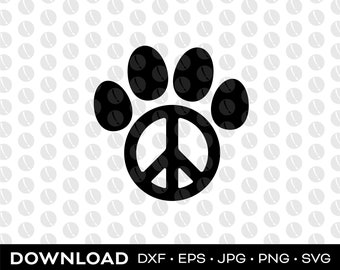Paw Print Peace Sign svg,  jpg, dxf, png, eps download