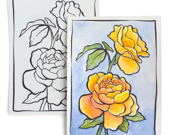 DYI Watercolor Postcard - Ready to Paint Cabbage Roses