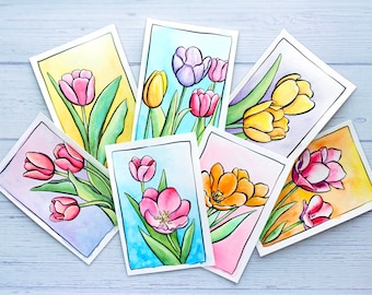 7 DIY Watercolor Tulips - Ready to Paint Postcards