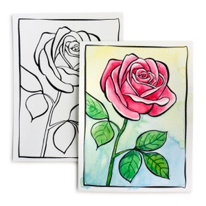 DIY Aquarell Postkarte - Fertig zum Malen Hybrid Tee Rose