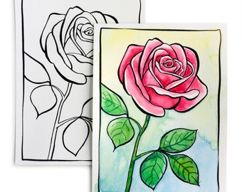 DIY Watercolor Postcard - Ready to Paint Hybrid Tea Rose