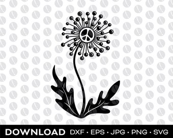 Dandelion Wildflower Peace Sign svg, png, dxf, png, eps download