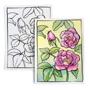 Postal de acuarela DIY: rosas de jardín listas para pintar