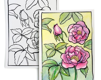 DYI Watercolor Postcard - Ready to Paint Garden Roses