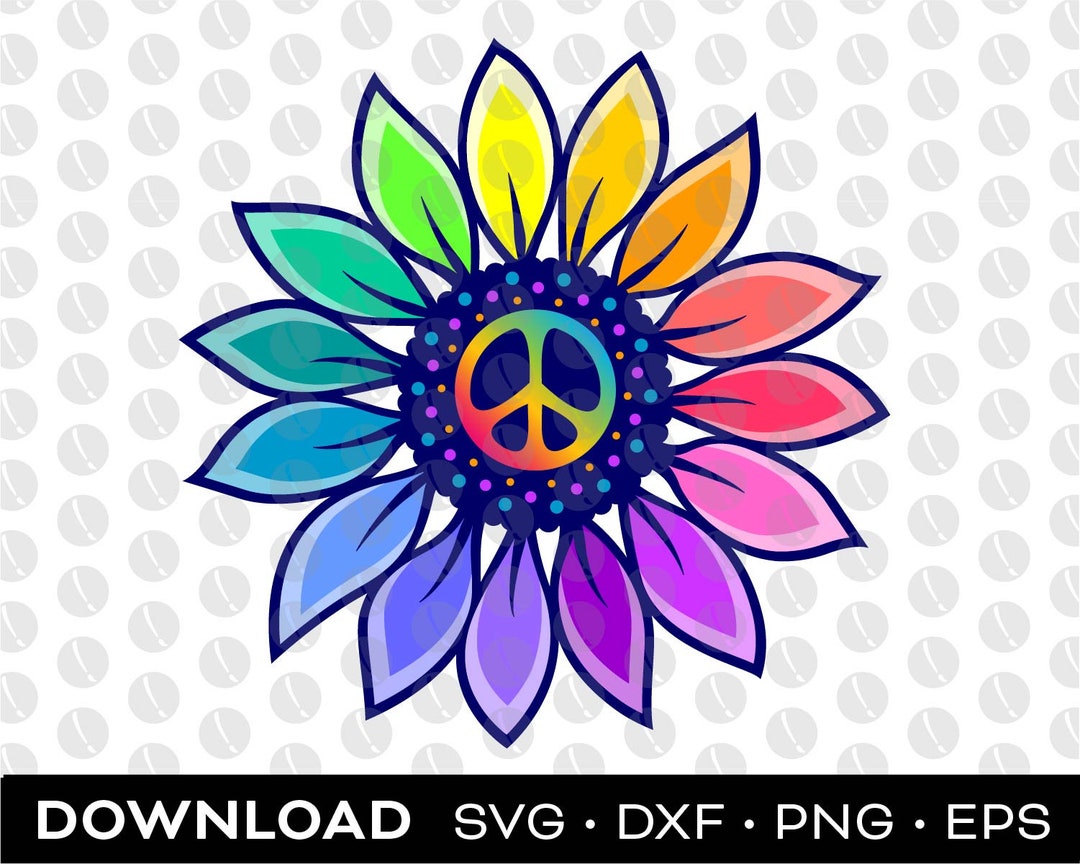 Rainbow Sunflower Peace Sign Svg, Png, Dxf, Eps Download Etsy