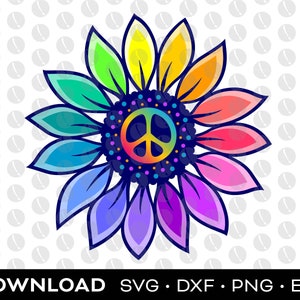 Rainbow Sunflower Peace Sign svg, png, dxf, eps download