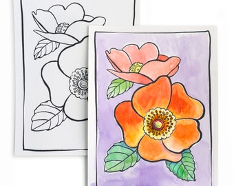 DIY Watercolor Postcard - Ready to Paint Sweetbrier Roses