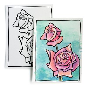 DIY Aquarell Postkarte – Fertig zum Malen Grandiflora Rosen