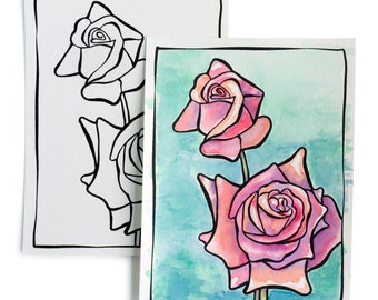 DIY Watercolor Postcard – Ready to Paint Grandiflora Roses