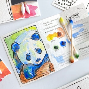 野生動物の水彩画アートカード 6 枚 - 綿棒で絵を描きます。