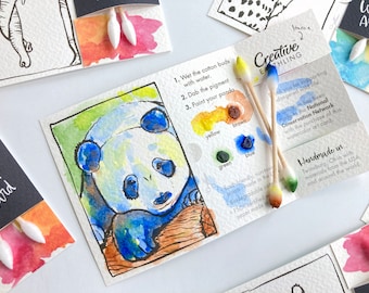 Watercolor Cotton Bud Painting! 6 Wildlife Art Cards, ready to paint
