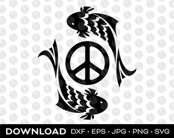 Koi Fish Peace Sign svg, dxf, png, jpg, eps Download