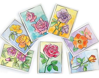 DIY Watercolor Postcards - 7-Pack - Roses Assortment