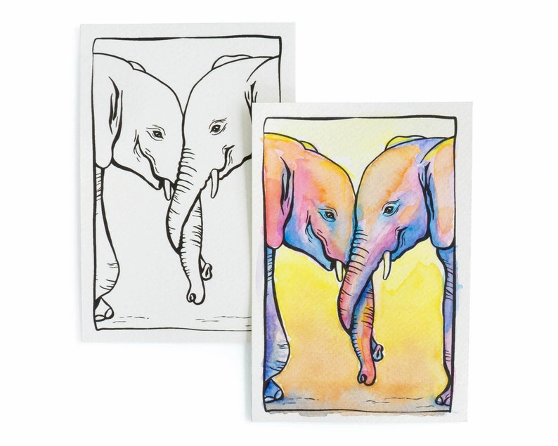 DIY Mixed Media Postcard Elephant Snuggle image 1