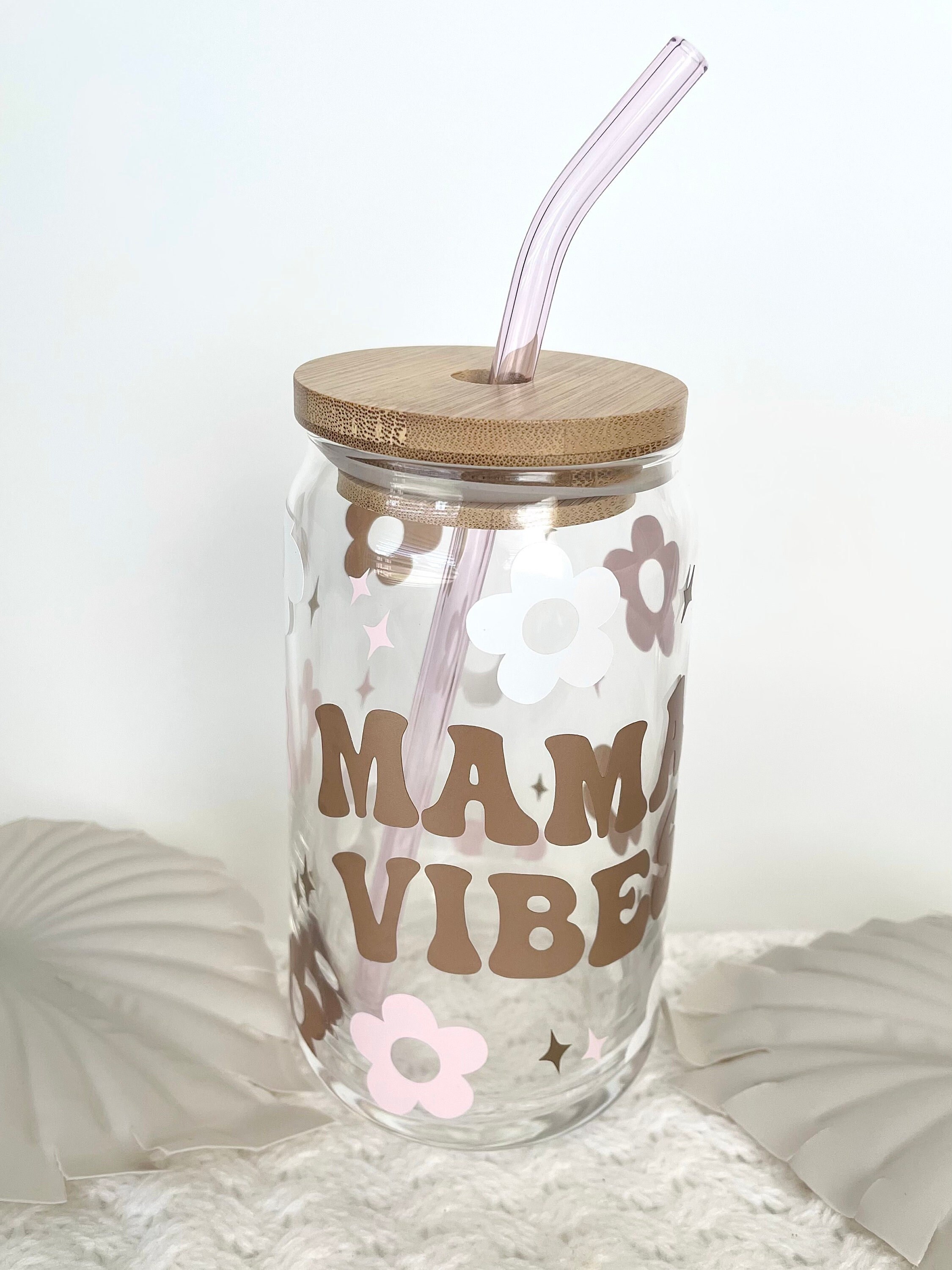 Summer Vibes 16 oz Beer glass with lid and straw