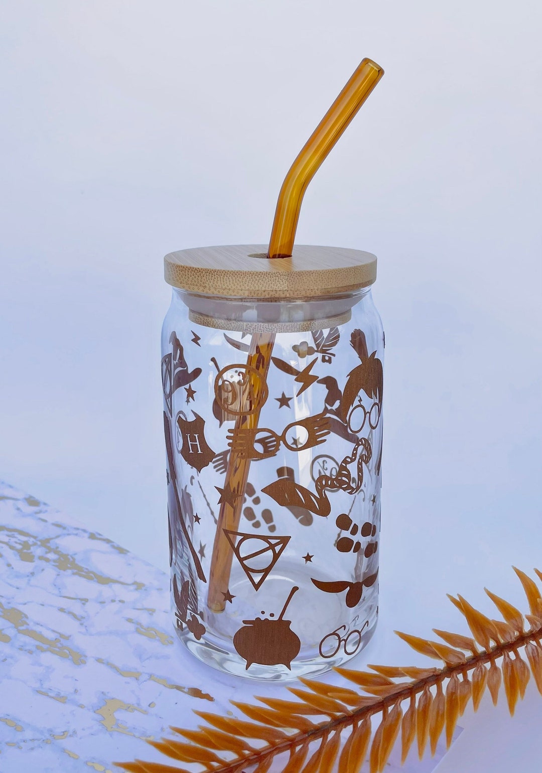 Wizard Iced Coffee Glass Cup, Libbey Glass Can, Glass Tumbler
