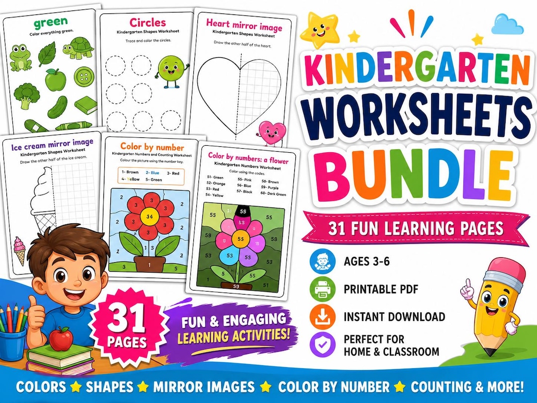 Kindergarten Worksheets Bundle PDF | 31 Pages Preschool Learning Pack ...