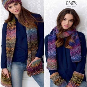 Hat and Scarf With or Without Pockets and Wrist Warmers Pattern by Noro