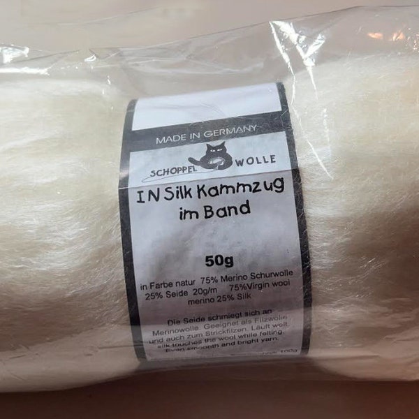 In Silk Kammzug Im Band Roving by Schoppel Wolle --Color White