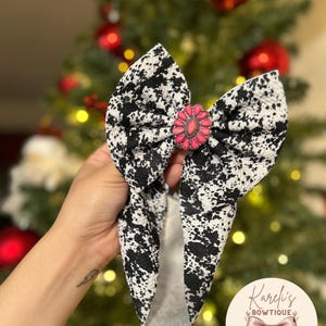 5” Bow on Headwrap w Western Concho - Cow Print