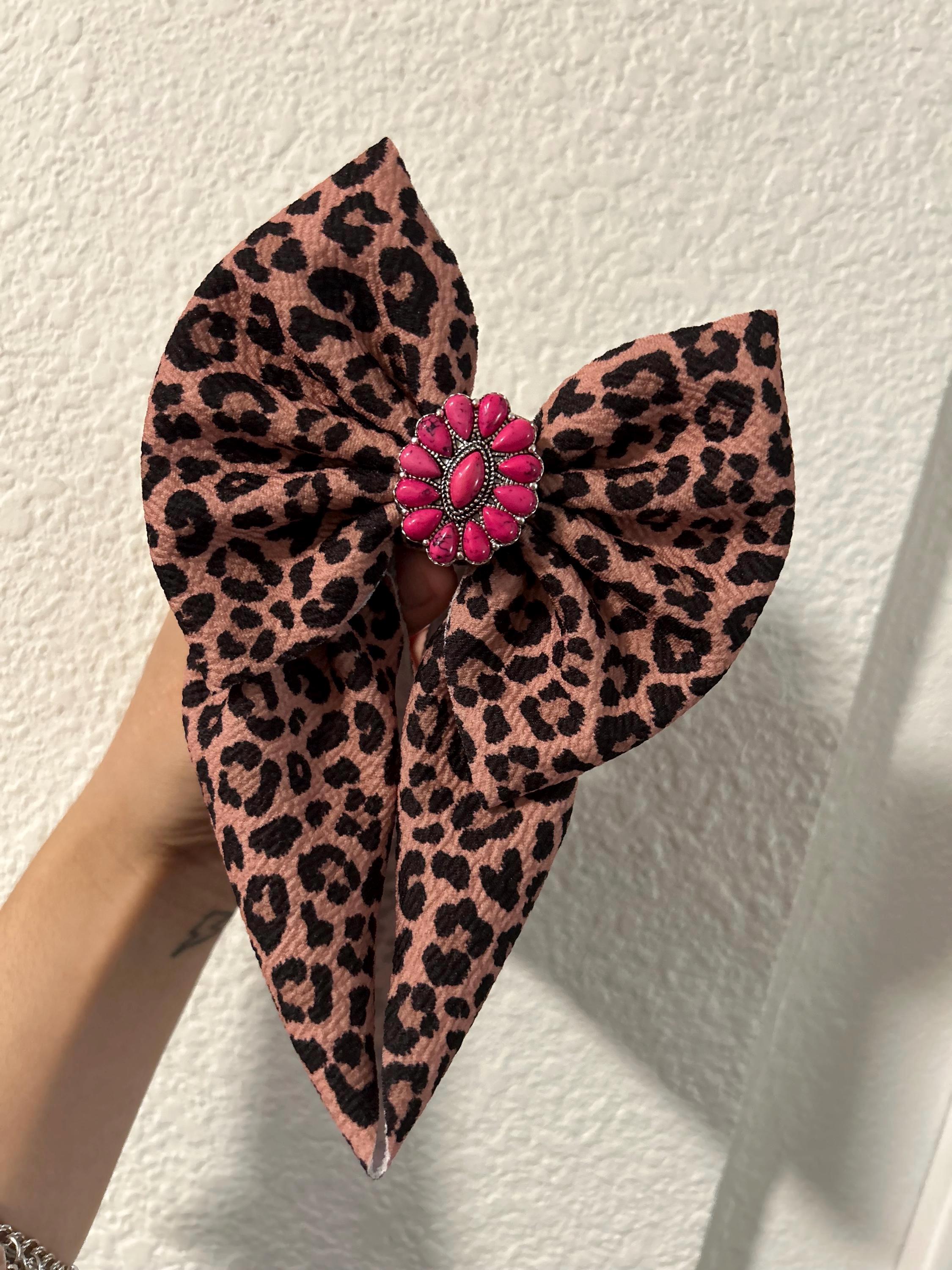 80s Leopard Kid Suede & Red Leather French Barrette Bow with Silver Concho LeopardCollage_1200x1200.png?v  main image 3