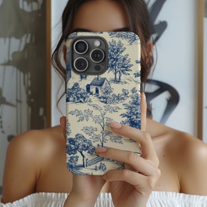 Vintage Country Toile Scene Tough Phone Case Impact Resistant Floral iPhone 15 Case, iPhone 14, 13, 12, 11, Samsung Phone Case