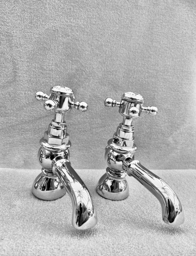 York style Basin Bath Pillar Bath mixer taps in Antique Gold Chrome Traditional York Deck mounted Cross Traditional classic Bathroom faucet image 2