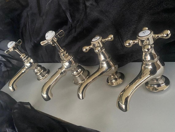 Pair Regency / Delux Gold Basin / Bath washbasin Taps / Basin / Bath Pillar taps traditional Cross top faucet