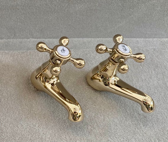 Bathroom Royal Antique Gold plated Basin Pillar taps Set or Chrome options Traditional deck mounted for washbasin Bath bathroom set faucet